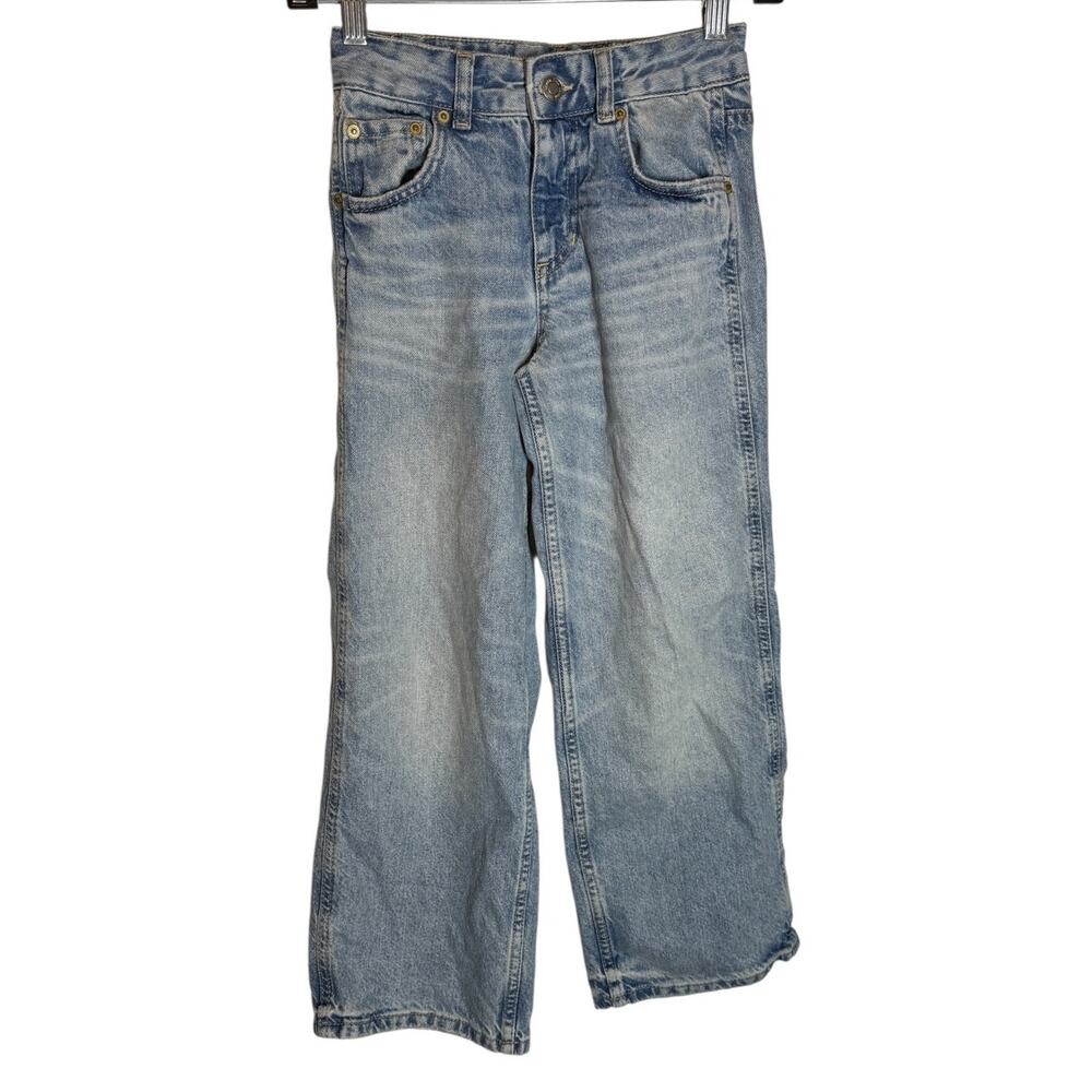 ZARA Kids Baggy Wide Leg Jeans 9 Light Wash Distressed